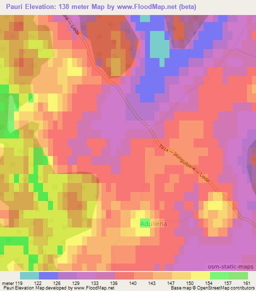 Pauri,Latvia Elevation Map