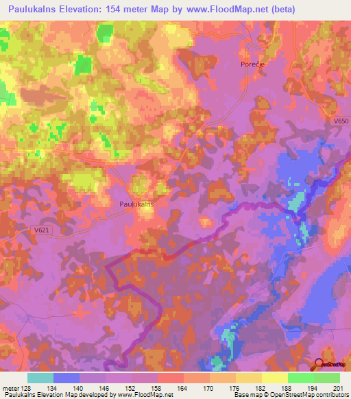 Paulukalns,Latvia Elevation Map