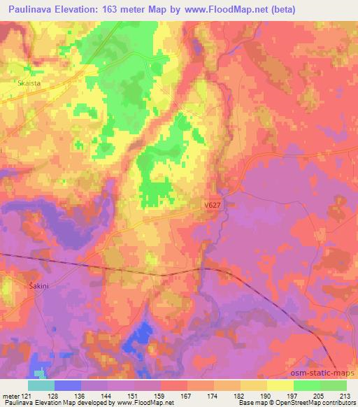 Paulinava,Latvia Elevation Map