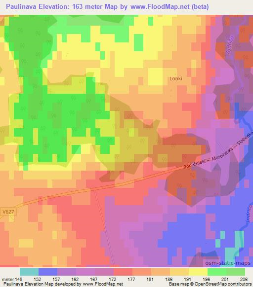 Paulinava,Latvia Elevation Map