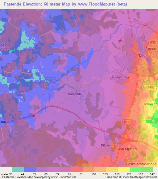 Pastende,Latvia Elevation Map