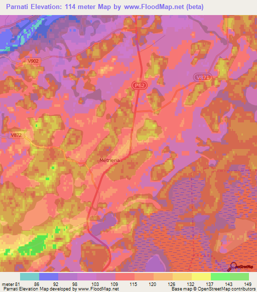 Parnati,Latvia Elevation Map