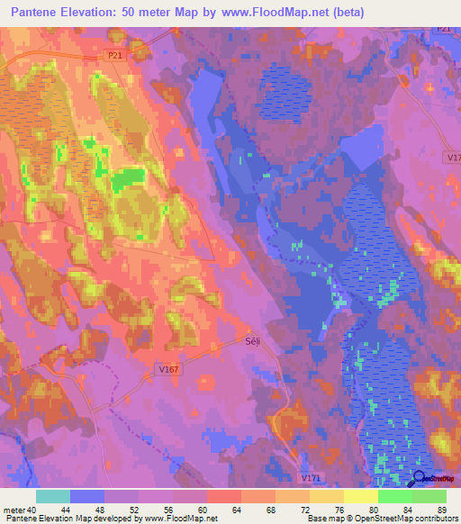 Pantene,Latvia Elevation Map