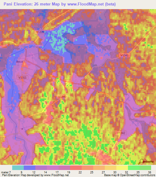 Pani,Latvia Elevation Map