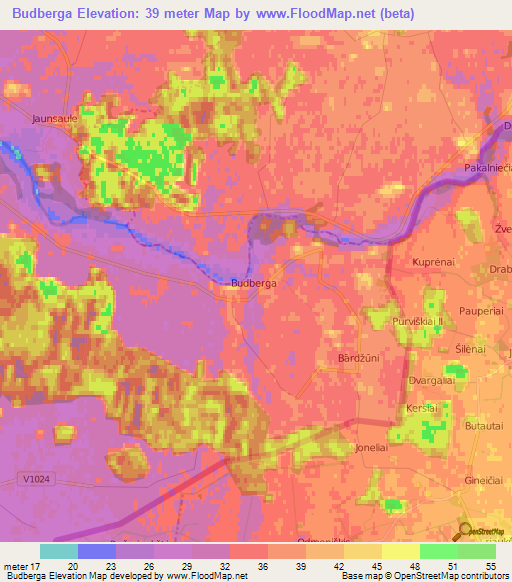 Budberga,Latvia Elevation Map