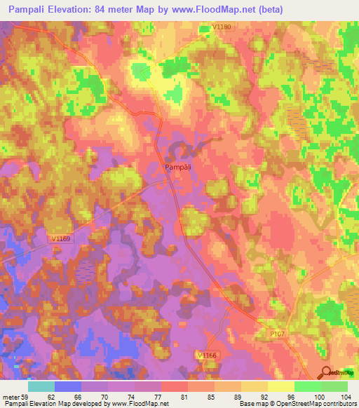 Pampali,Latvia Elevation Map