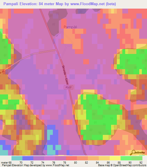 Pampali,Latvia Elevation Map