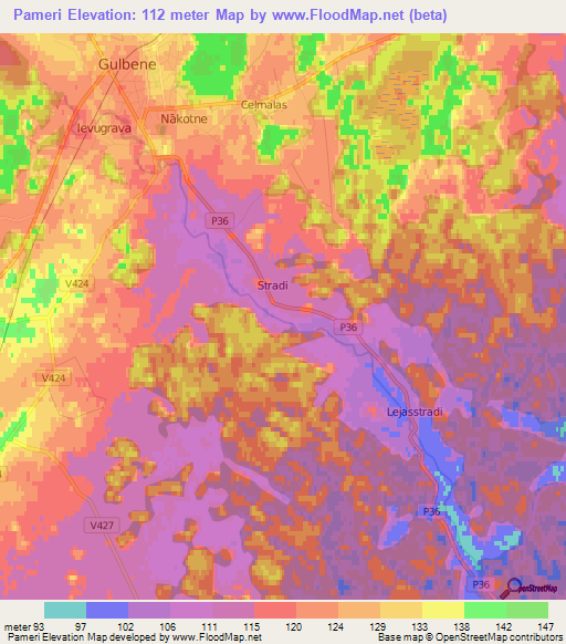 Pameri,Latvia Elevation Map