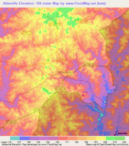 Abbeville,US Elevation Map