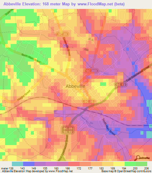 Abbeville,US Elevation Map