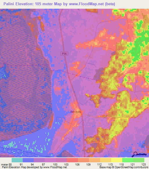 Palini,Latvia Elevation Map