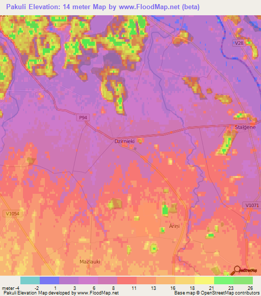 Pakuli,Latvia Elevation Map