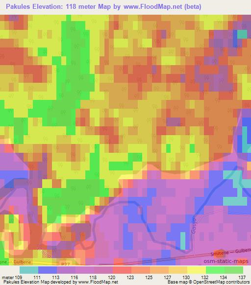 Pakules,Latvia Elevation Map