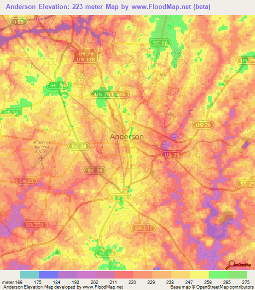 Anderson,US Elevation Map