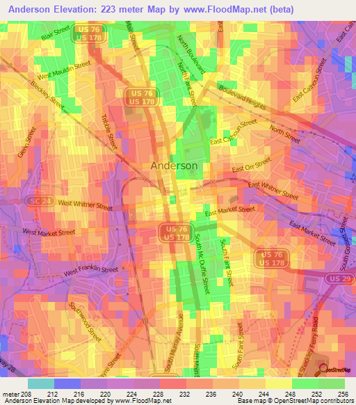 Anderson,US Elevation Map