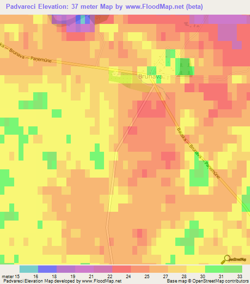 Padvareci,Latvia Elevation Map