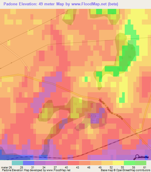 Padone,Latvia Elevation Map