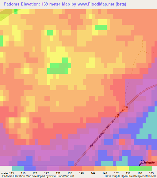 Padoms,Latvia Elevation Map