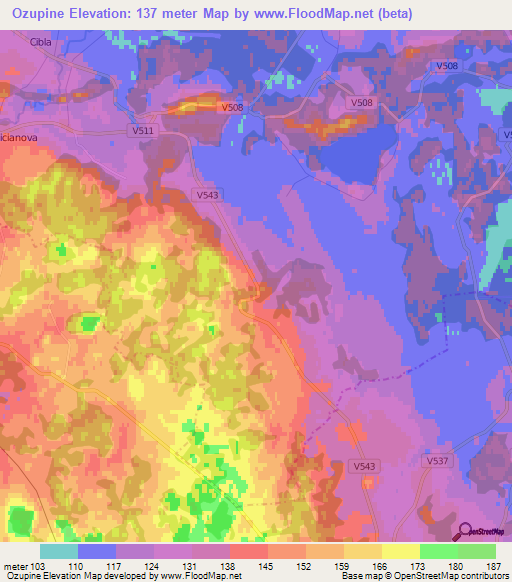 Ozupine,Latvia Elevation Map