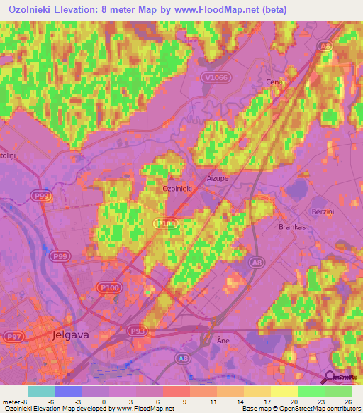 Ozolnieki,Latvia Elevation Map