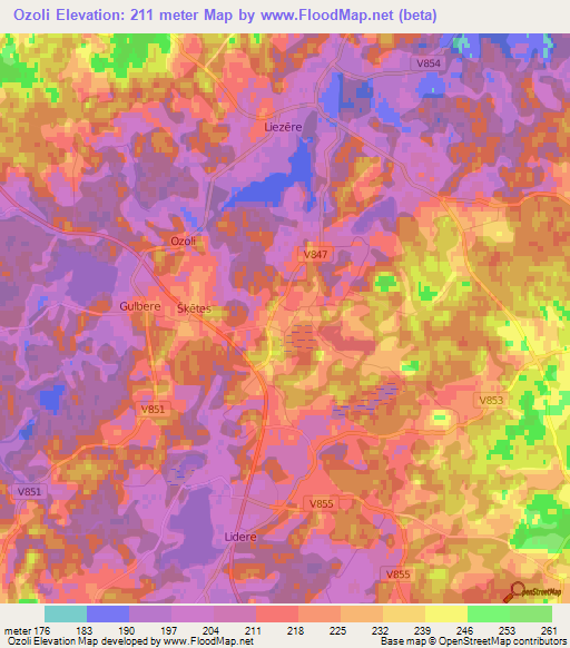 Ozoli,Latvia Elevation Map