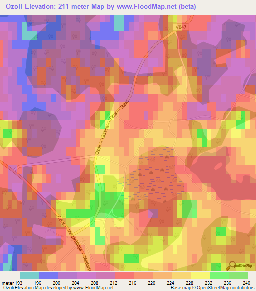 Ozoli,Latvia Elevation Map