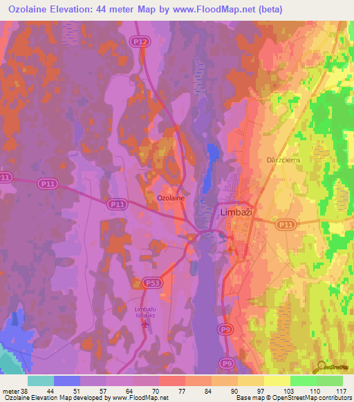 Ozolaine,Latvia Elevation Map