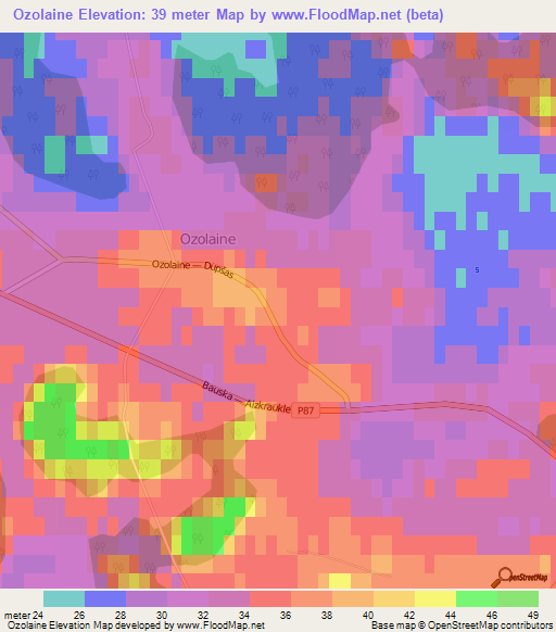 Ozolaine,Latvia Elevation Map