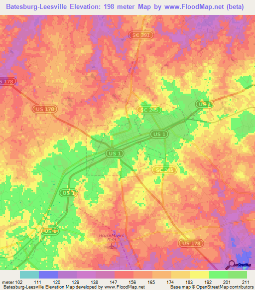 Batesburg-Leesville,US Elevation Map