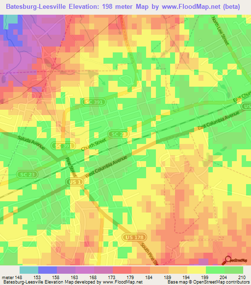 Batesburg-Leesville,US Elevation Map