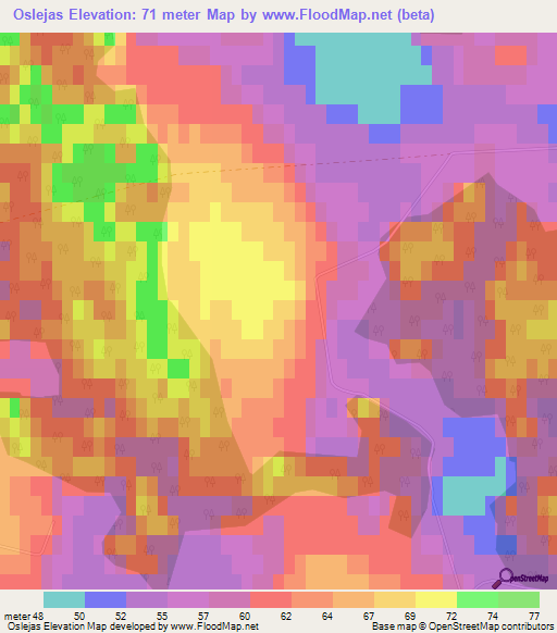 Oslejas,Latvia Elevation Map