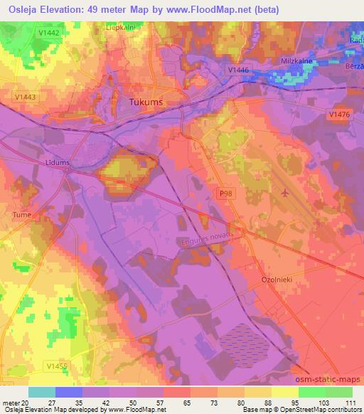 Osleja,Latvia Elevation Map