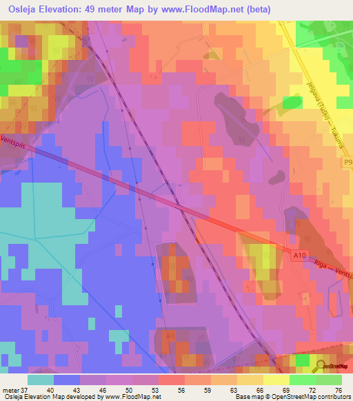 Osleja,Latvia Elevation Map