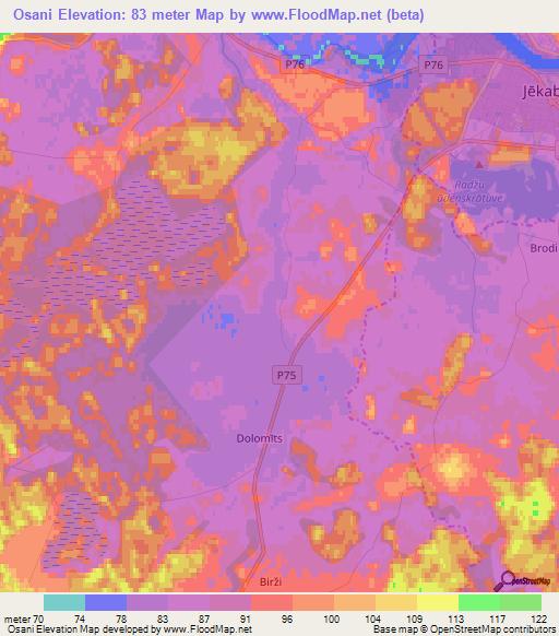 Osani,Latvia Elevation Map