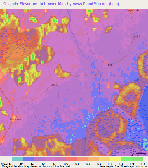 Osagals,Latvia Elevation Map