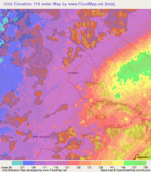 Orisi,Latvia Elevation Map