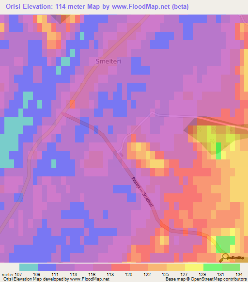 Orisi,Latvia Elevation Map