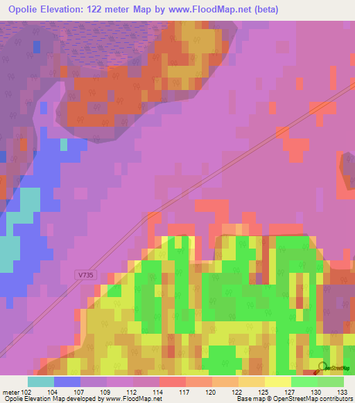 Opolie,Latvia Elevation Map