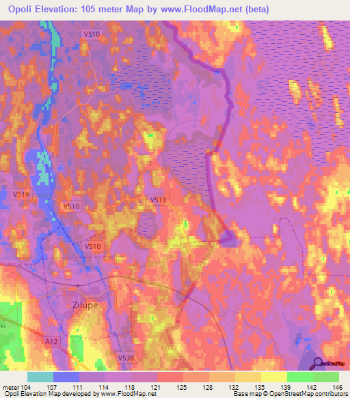 Opoli,Latvia Elevation Map