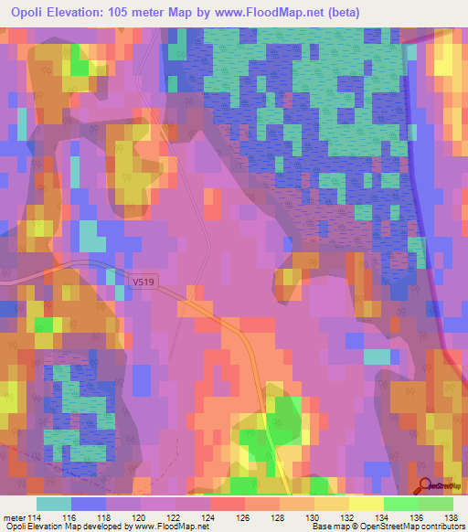 Opoli,Latvia Elevation Map