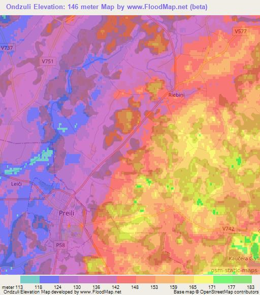 Ondzuli,Latvia Elevation Map