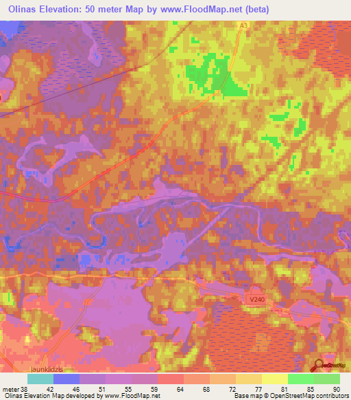 Olinas,Latvia Elevation Map