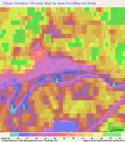 Olinas,Latvia Elevation Map