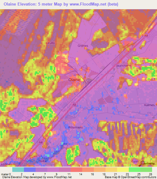 Olaine,Latvia Elevation Map