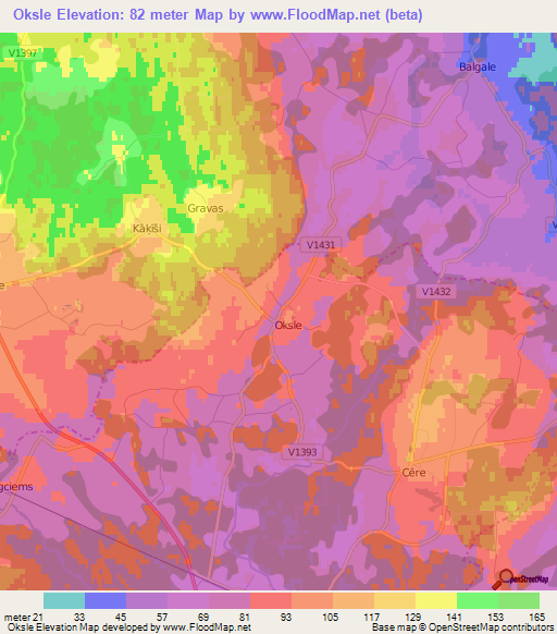 Oksle,Latvia Elevation Map