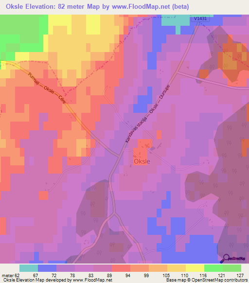 Oksle,Latvia Elevation Map