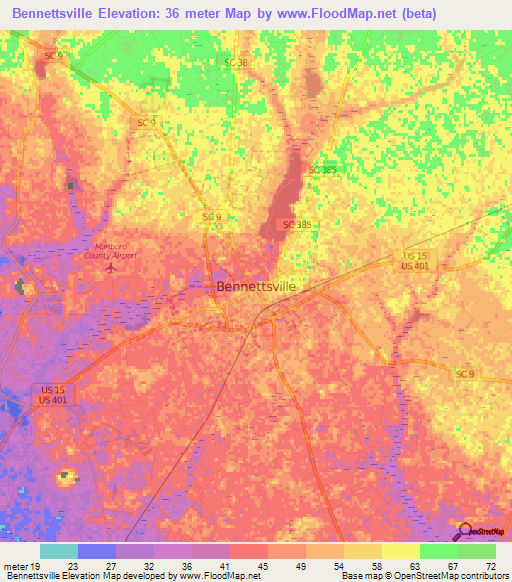 Bennettsville,US Elevation Map