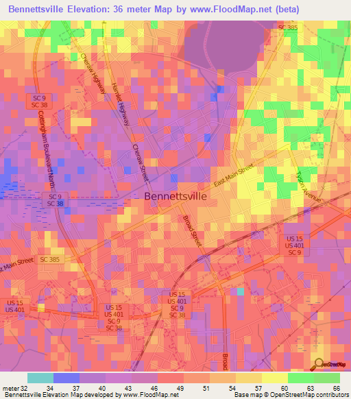 Bennettsville,US Elevation Map