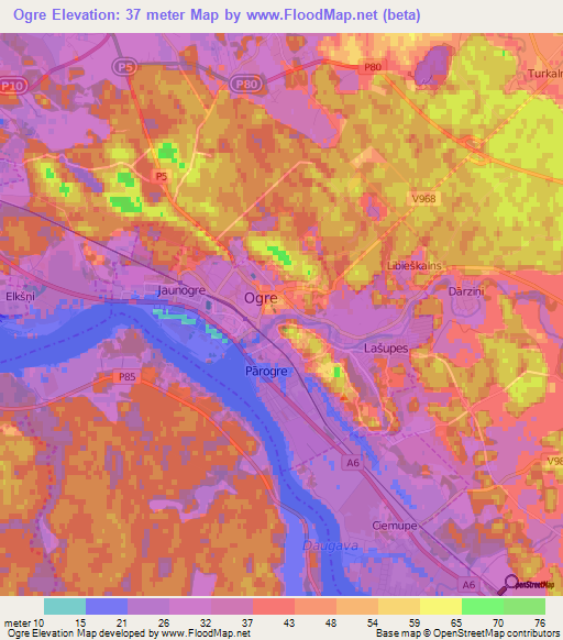 Ogre,Latvia Elevation Map