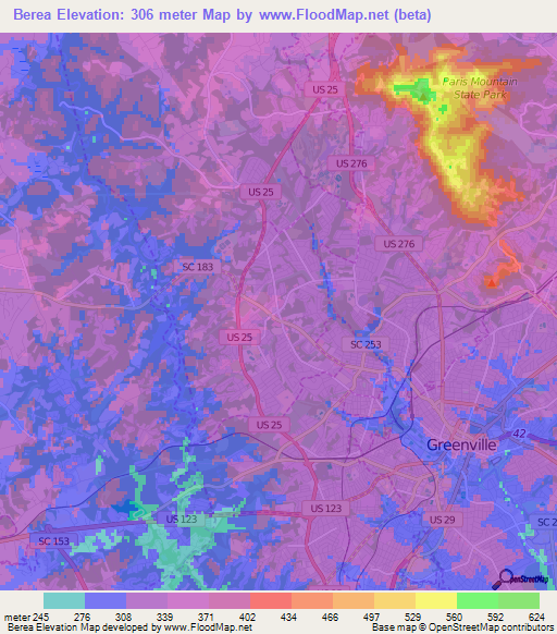 Berea,US Elevation Map